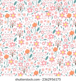 Patrón de flores sin costura.Patrón floral dulce.Diseño de fondo de flores para tela, ropa, carátula, niños.Diseño de patrones de temporada floral.