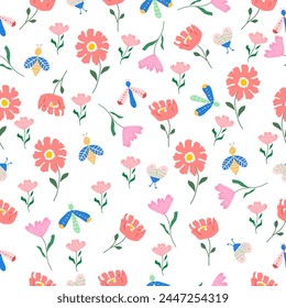 Diseño de fondo de flores para tela, ropa, libro de cubierta, kids.Floral y bug , diseño de patrón de mariposa.sweet Floral pattern.blooming