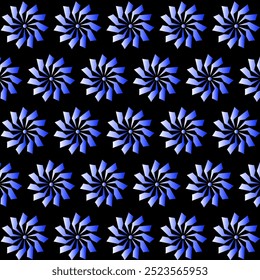 Patrón inconsútil de la flor. Patrón de la repetición de la turbina aislado en fondo gráfico negro.Vector