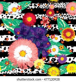 flower seamless stripe and leopard skin background