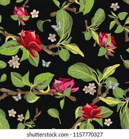 Flower seamless texture, floral pattern, background with flowers and plants, vector illustration