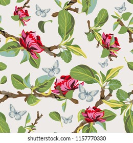 Flower seamless texture, floral pattern, background with flowers and plants, vector illustration