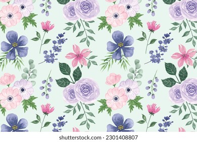 	
Flower seamless vector pattern on background with watercolor art