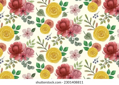 	
Flower seamless vector pattern on background with watercolor art