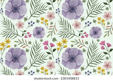 	
Flower seamless vector pattern on background with watercolor art