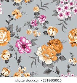 flower seamless vector pattern on grey background