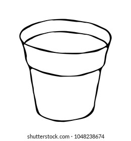 Flower Seeding Pot with Soil. Flowerpot for Sprouting Seeds. Growing Sprouts Background. Gardening Hobby Hand Drawn Illustration. Savoyar Doodle Style.