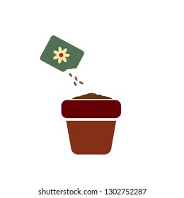 Flower seeds in bag and pot vector icon, gardening, plant icon