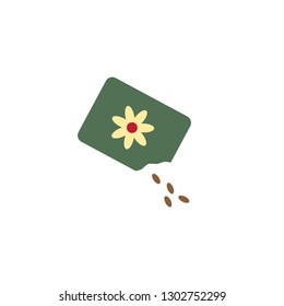 Flower seeds in bag vector icon, gardening, plant icon color