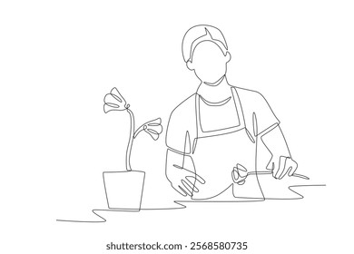 Flower Seller. Flower market concept one-line drawing