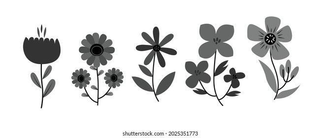 Flower Set - Black and White