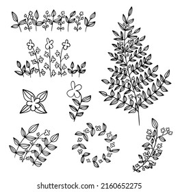 flower set in black and white for printing, design, invitations, advertising, postcards, business