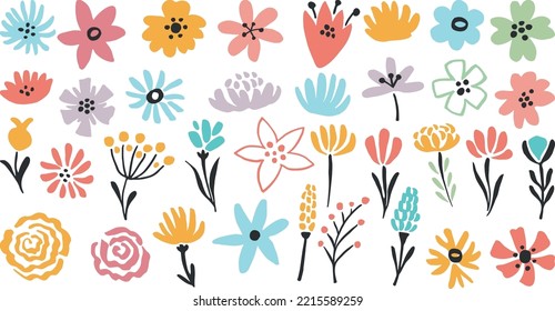 Flower set. Botanical color elements. Floral decoration