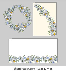 Flower set of chamomile and flax hand drawn