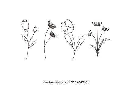 Blumenkollektion mit schwarzer Linie