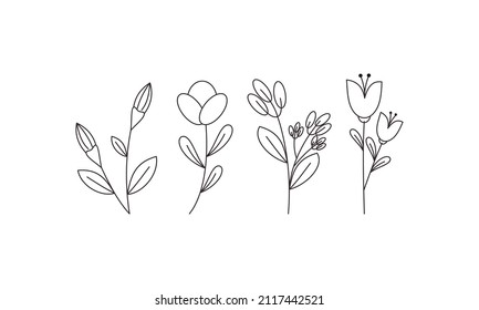 Blumenkollektion mit schwarzer Linie