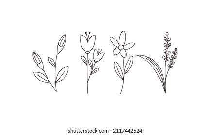 colección de conjuntos de flores con línea negra