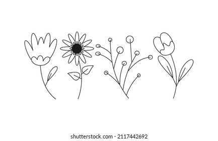 flower set collection with black line