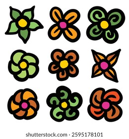 Flower set doodle collection. Hand drawn flower collection.