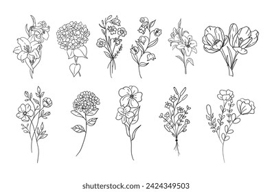 Flower Set Doodle vector art