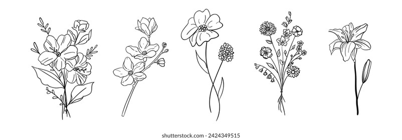 Flower Set Doodle vector art