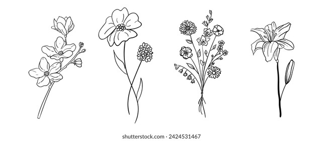 Flower Set Doodle vector art