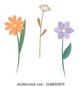 Juego de flores. Estilo plano. Ilustración del vector 
