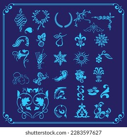 flower set, floral vector illustrations,vector ornaments, different element ornament set, victorian vector swashes