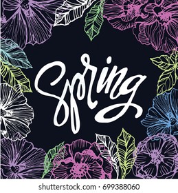 Flower set: highly detailed hand drawn flowers and leaves. Vector illustration