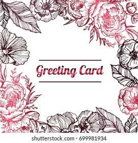 Flower set: highly detailed hand drawn flowers and leaves. Vector illustration