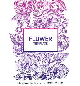 Flower set: highly detailed hand drawn flowers and leaves. Vector illustration