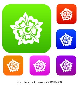Flower set icon color in flat style isolated on white. Collection sings vector illustration