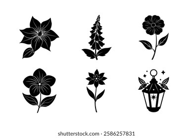 Flower set icon silhouette vector art illustration