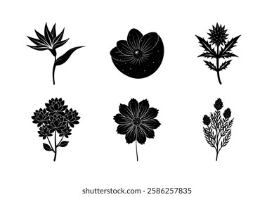 Flower set icon silhouette vector art illustration