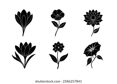 Flower set icon silhouette vector art illustration