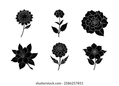 Flower set icon silhouette vector art illustration