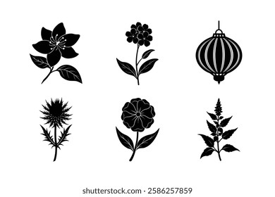 Flower set icon silhouette vector art illustration