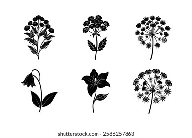 Flower set icon silhouette vector art illustration