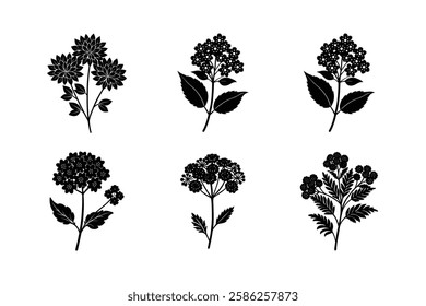 Flower set icon silhouette vector art illustration