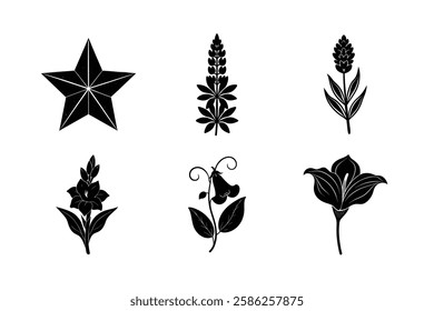 Flower set icon silhouette vector art illustration