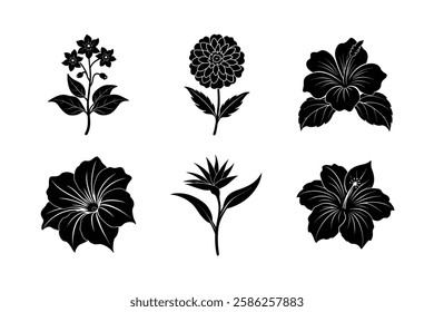 Flower set icon silhouette vector art illustration