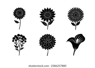 Flower set icon silhouette vector art illustration