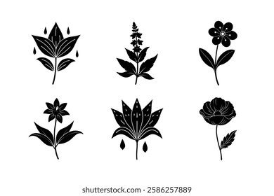 Flower set icon silhouette vector art illustration
