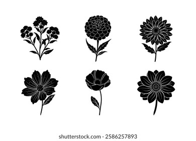 Flower set icon silhouette vector art illustration