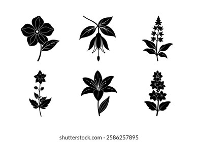 Flower set icon silhouette vector art illustration