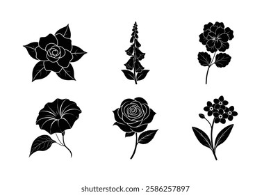 Flower set icon silhouette vector art illustration