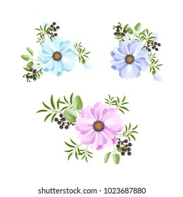 Flower set isolated on white background. Modern design for t-shirt,print material,cloth and textile. Collection for invite card,boho wedding dress,wallpaper,poster,greeting card. Creative trendy art