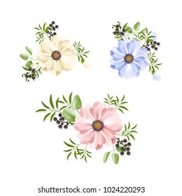 Flower set isolated on white background. Modern design for t-shirt,print material,cloth and textile. Collection for invite card,boho wedding dress,wallpaper,poster,greeting card. Creative trendy art