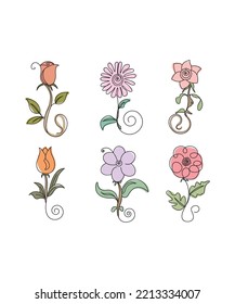 flower set isolated on white background. Perfect for coloring book, textiles, icon, web, painting, books, t-shirt print.