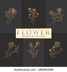 Flower set line logo icon vector template.